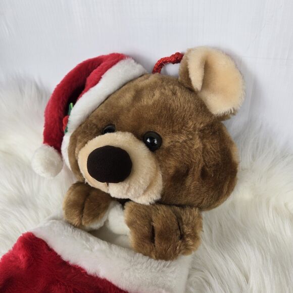 Vintage Smithy Plush Brown Teddy Bear Red Christmas Stocking 3D Head 21” - Picture 5 of 11